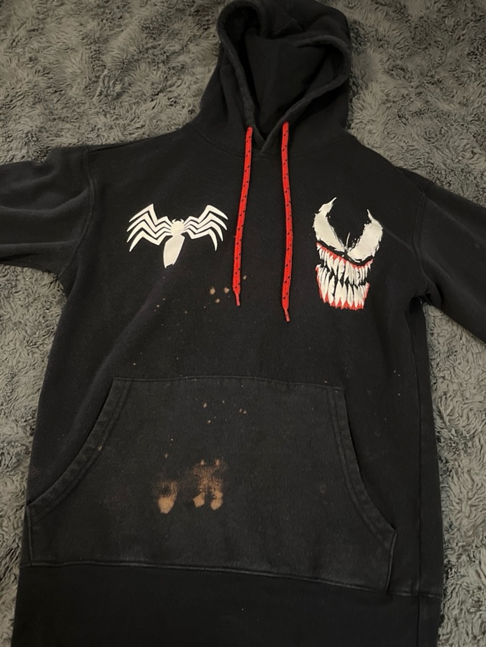 Marvel Black Venom Zip-Up Hoodie with Red Drawstrings